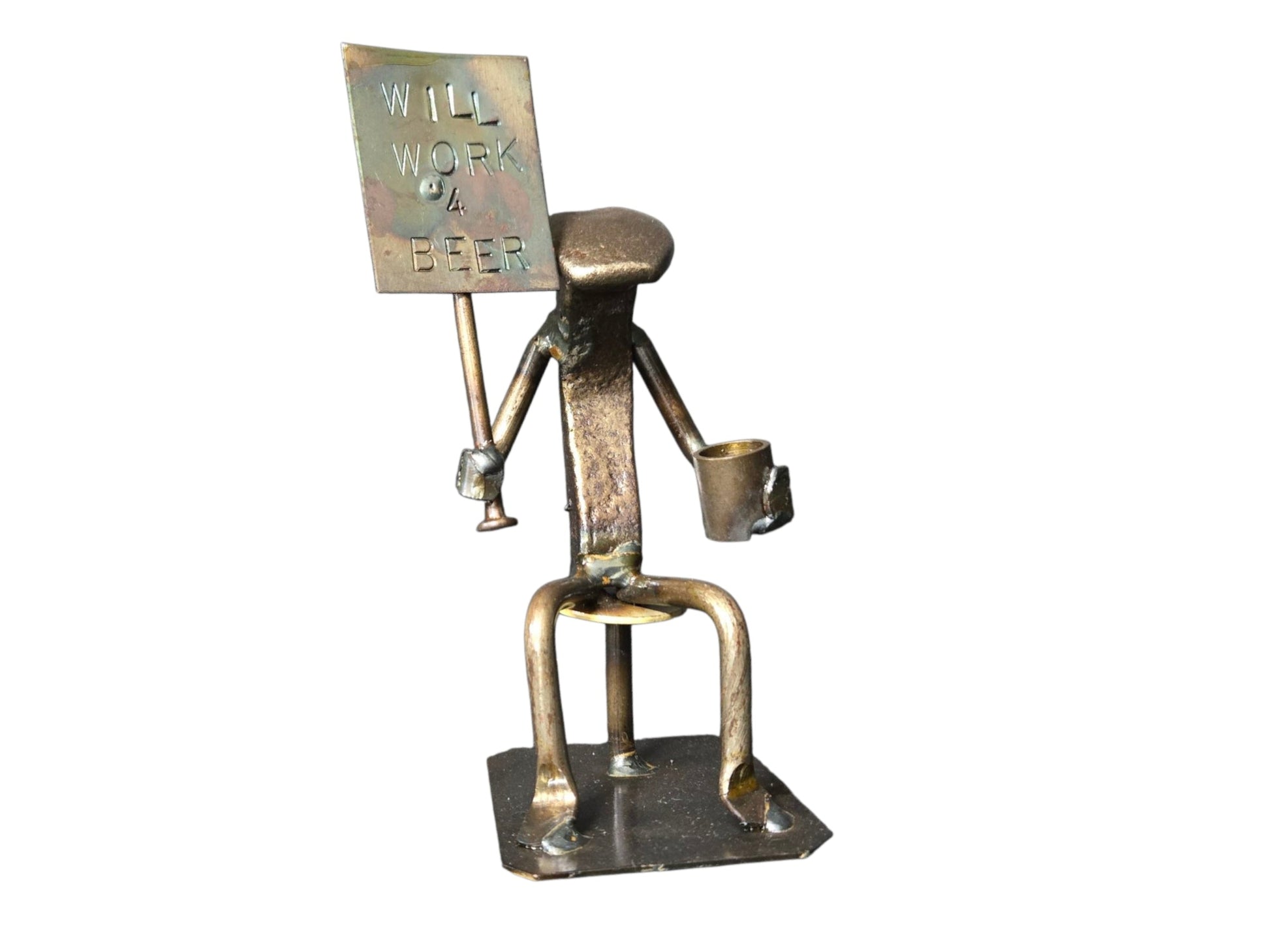 Beer Sign features Hand-Stamped lettering.