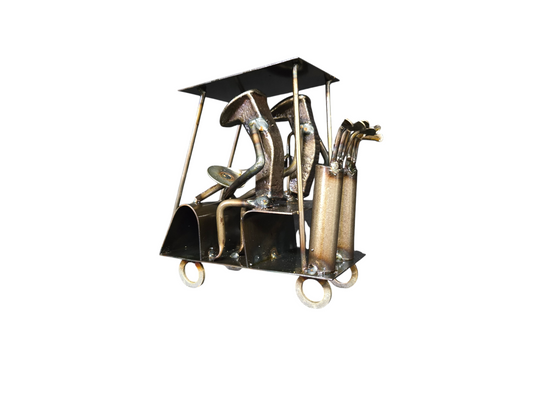 It is common for the person holding the club to be interchangeable between the golf cart driver and passenger.