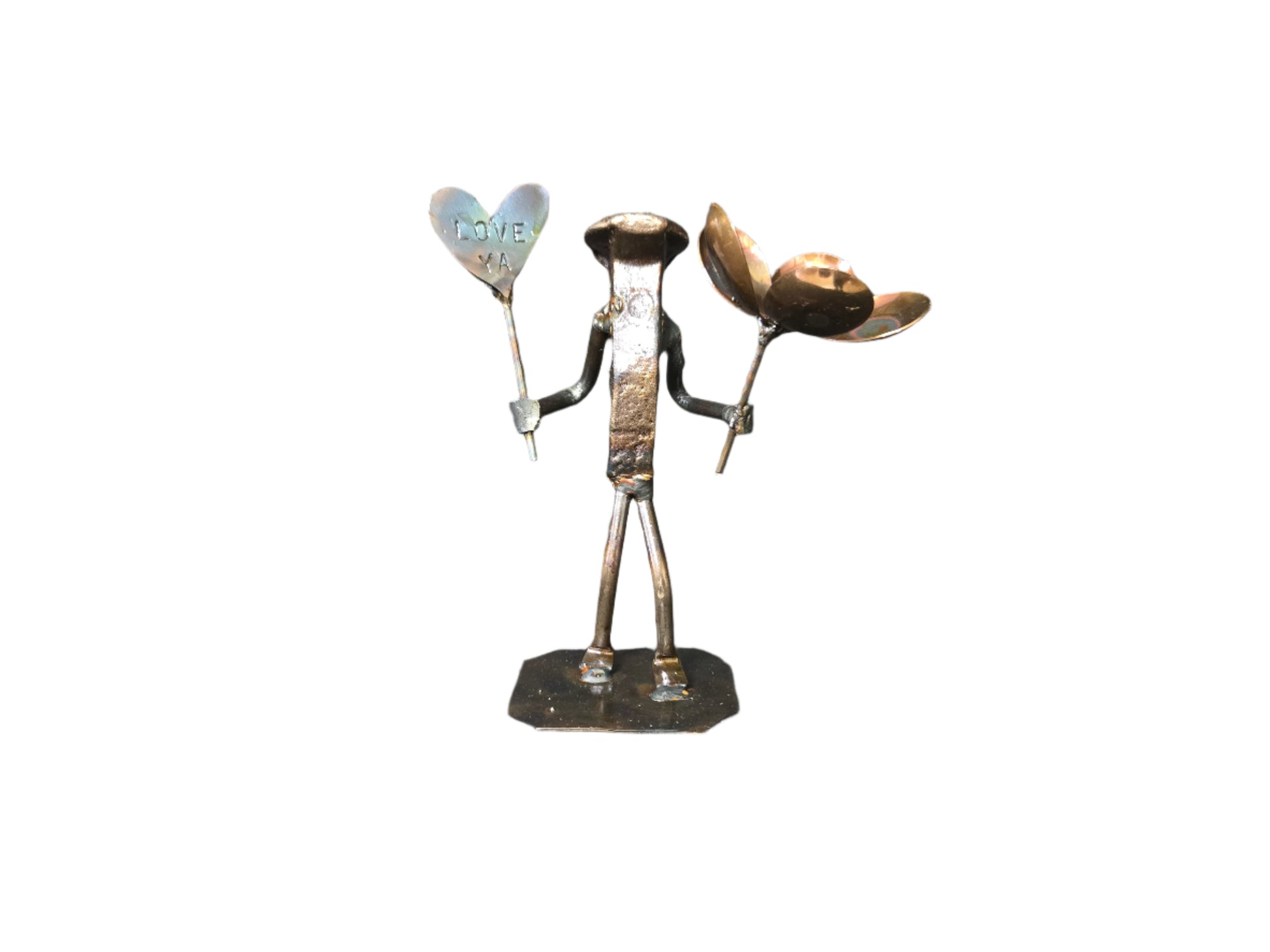 "Surprise!" This figure is approximately 6 inches tall. Hearts are hand cut and will vary in side and shape.