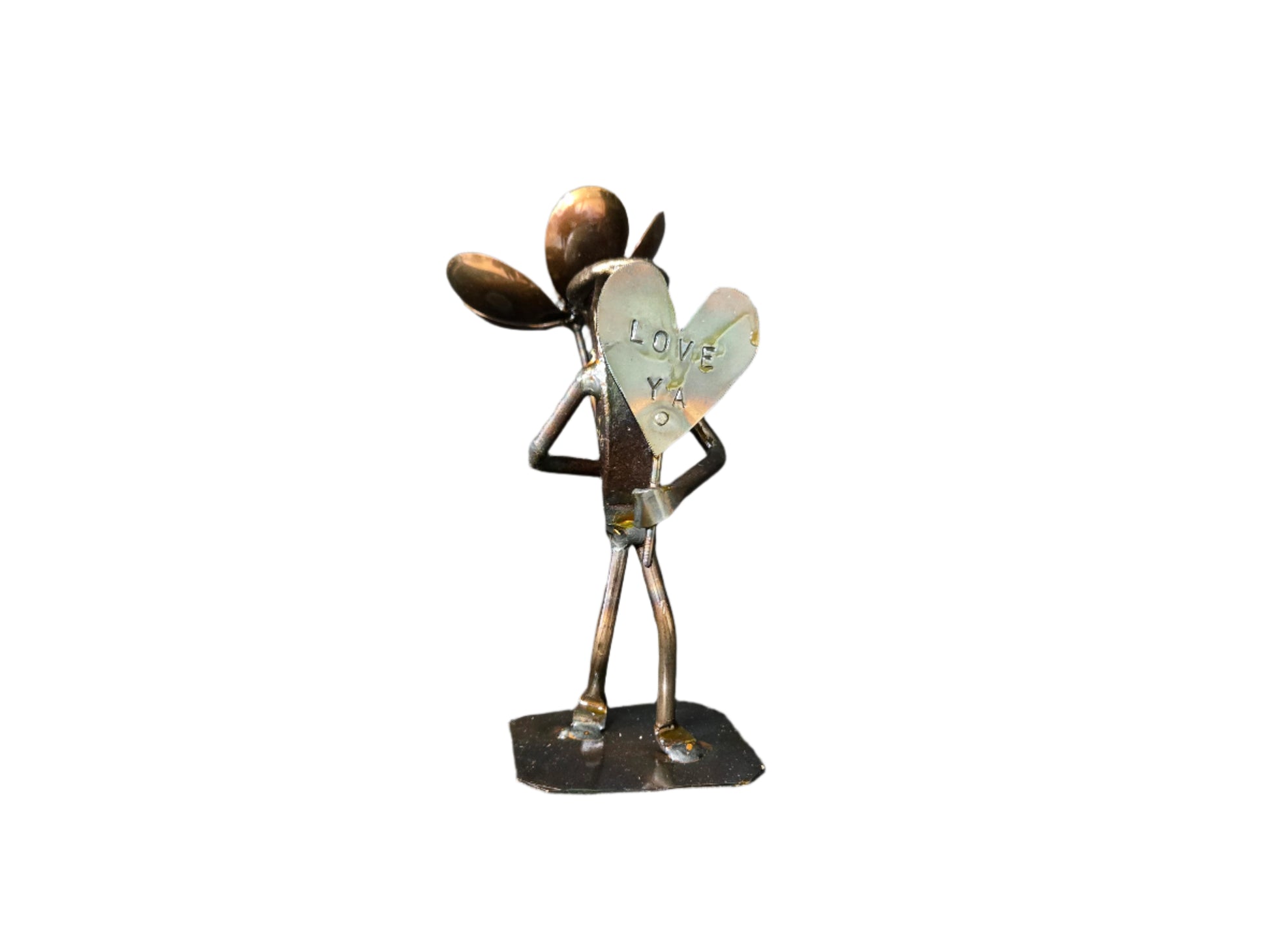 "Hiding" This figure is approximately 6 inches tall. Hearts are hand cut and will vary in side and shape.