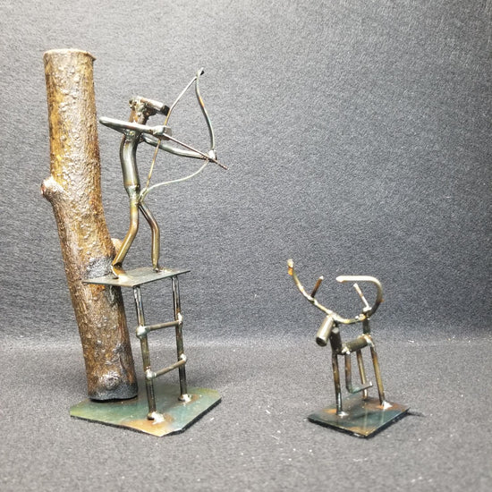 Bow Hunter in tree stand metal spike art product photo