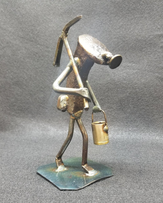 coalminer holding pickaxe metal spike art product photo