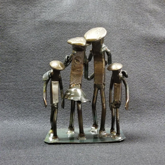 Family of four holding shoulders metal spike art product photo