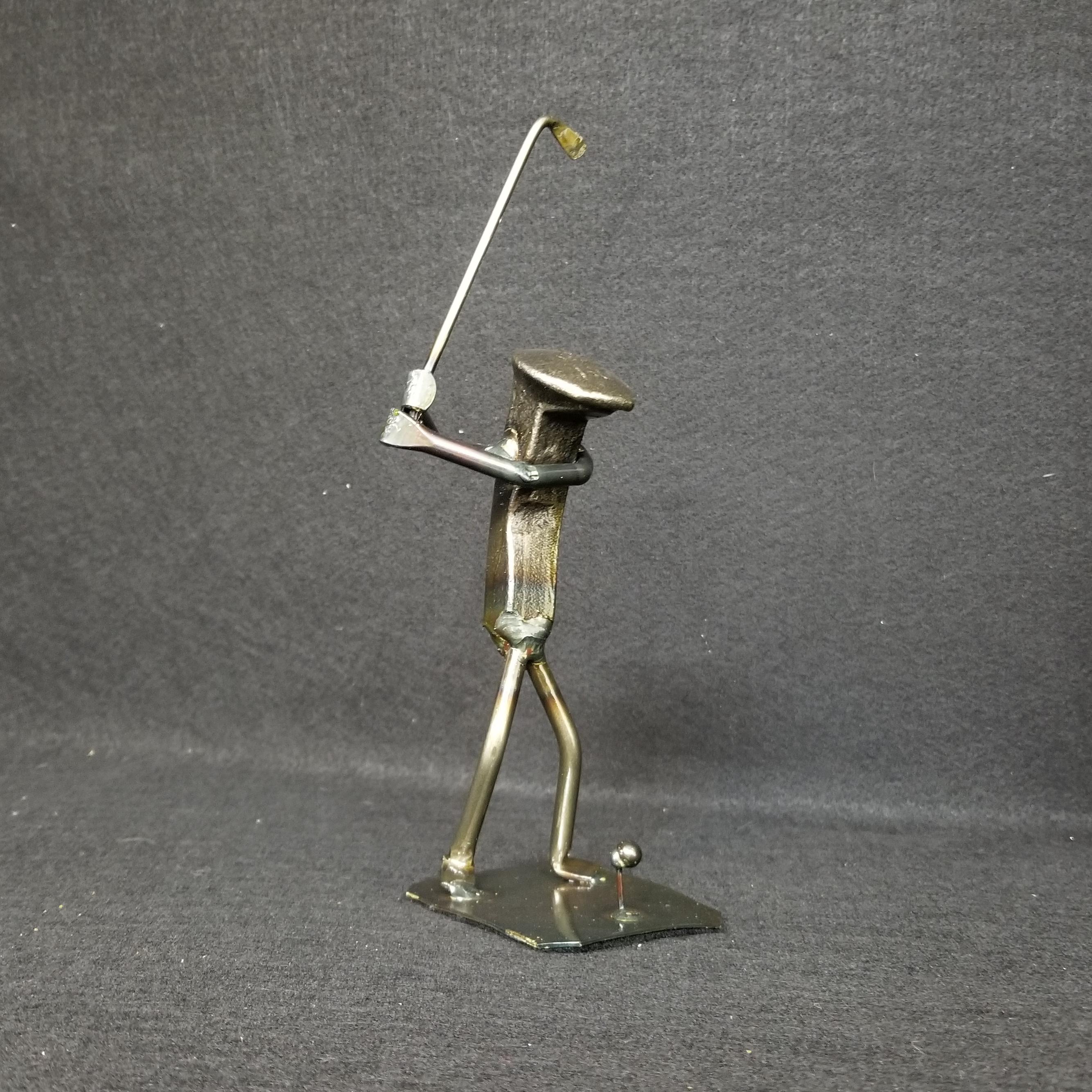 Vintage Hand Made Metal Art Sculpture Golf Player cheapest