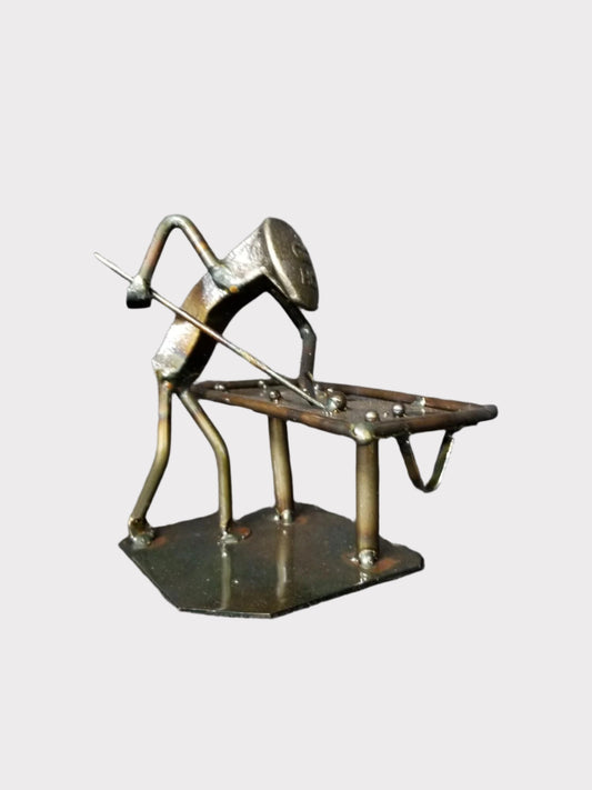 Pool Table with player hitting a ball.