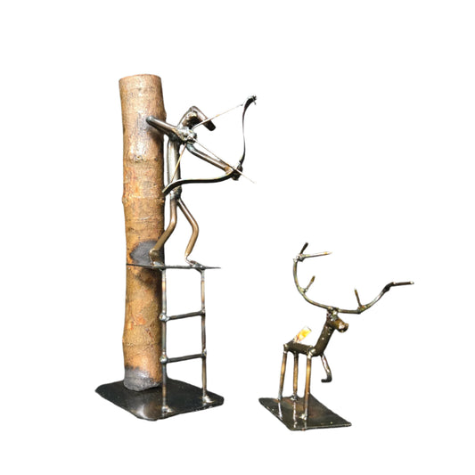 Bow Hunter and Deer - Wilderness-Themed Railroad Spike Sculpture