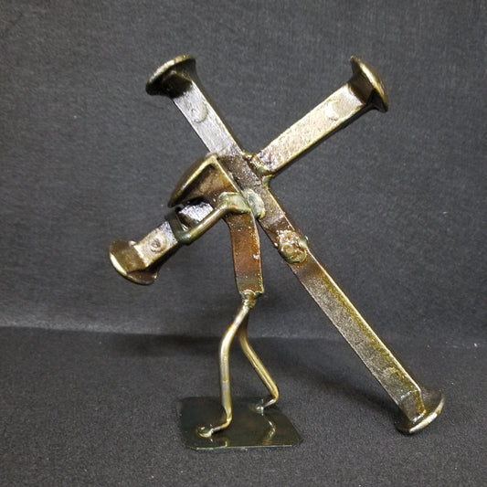 Carrying Cross - Symbolic Railroad Spike Sculpture