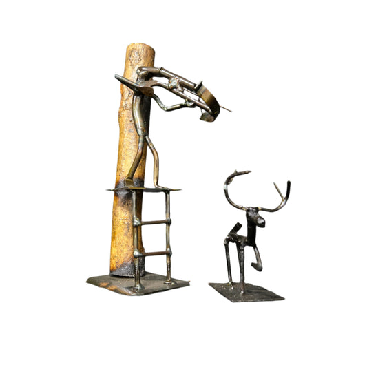 CROSSBOW HUNTER AND DEER - Wildlife-Themed Railroad Spike Sculpture