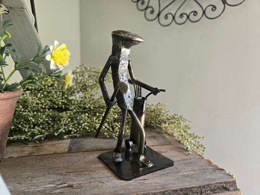 Golfer & Bag - Leisurely Sports Railroad Spike Sculpture