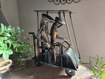Golfers in Cart - Leisurely Golf Railroad Spike Sculpture