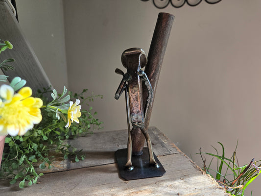 Golfer Relief - Whimsical Golf-Themed Railroad Spike Sculpture