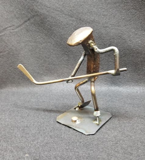 Hockey - Action-Packed Railroad Spike Sculpture