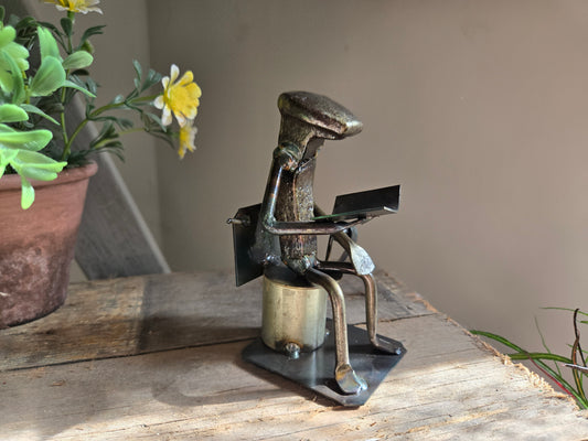 Reader on Toilet - Railroad Spike Sculpture