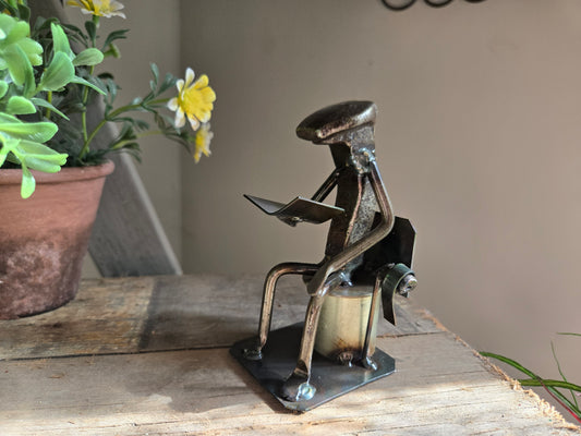 Reader on Toilet - Railroad Spike Sculpture