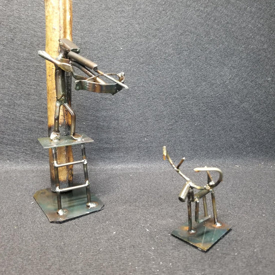 Crossbow hunter in tree stand metal spike art product photo