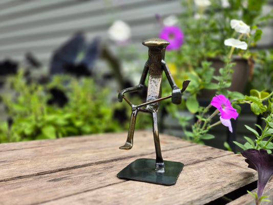 Mad Golfer Railroad Spike Sculpture