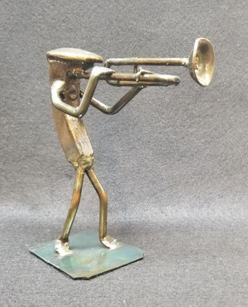 Musician playing the trombone standing metal spike art product photo